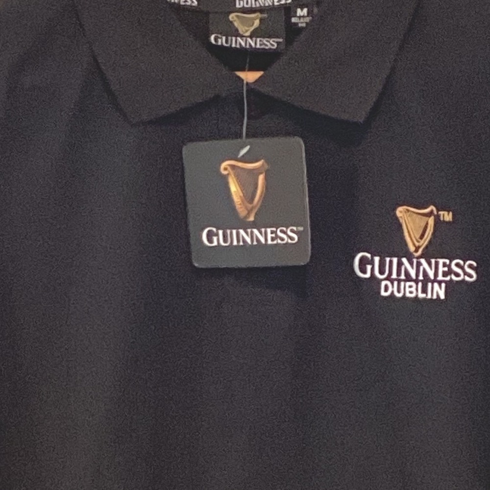 Guinness Dublin Polo Golf Shirt Black Short Sleeve Embroidered Logo Medium NWT
